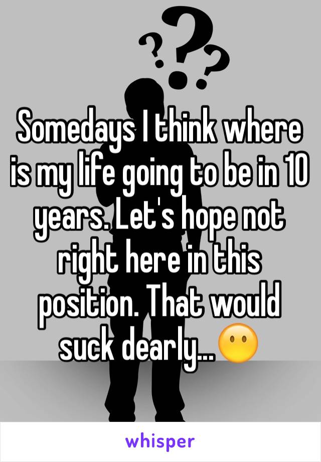 Somedays I think where is my life going to be in 10 years. Let's hope not right here in this position. That would suck dearly...😶