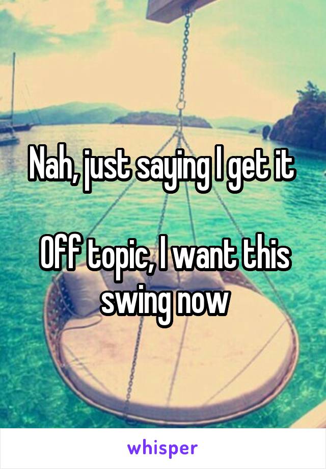 Nah, just saying I get it 

Off topic, I want this swing now