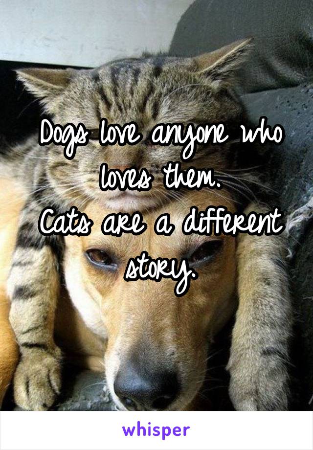 Dogs love anyone who loves them.
Cats are a different story.
