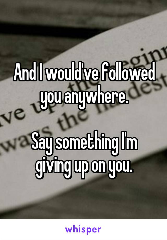 And I would've followed you anywhere.

Say something I'm giving up on you.