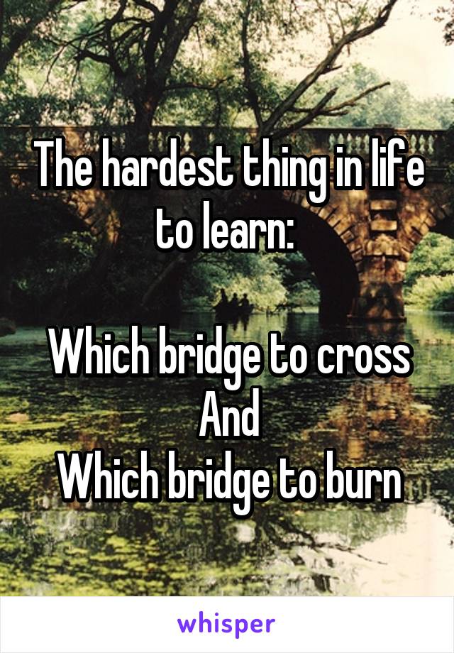 The hardest thing in life to learn: 

Which bridge to cross
And
Which bridge to burn