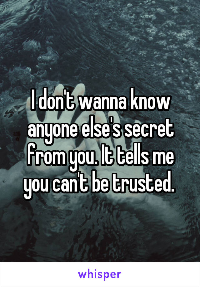 I don't wanna know anyone else's secret from you. It tells me you can't be trusted. 