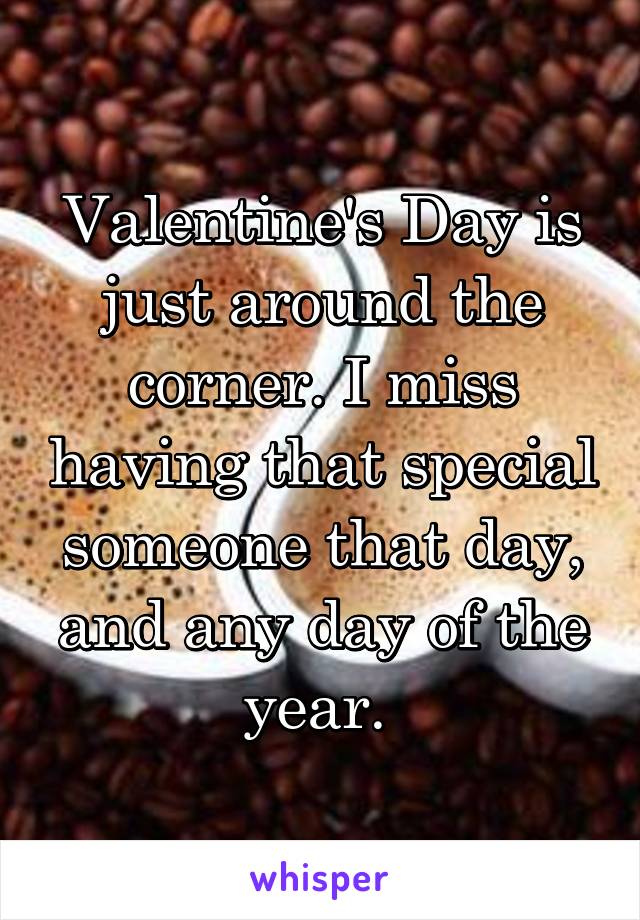 Valentine's Day is just around the corner. I miss having that special someone that day, and any day of the year. 