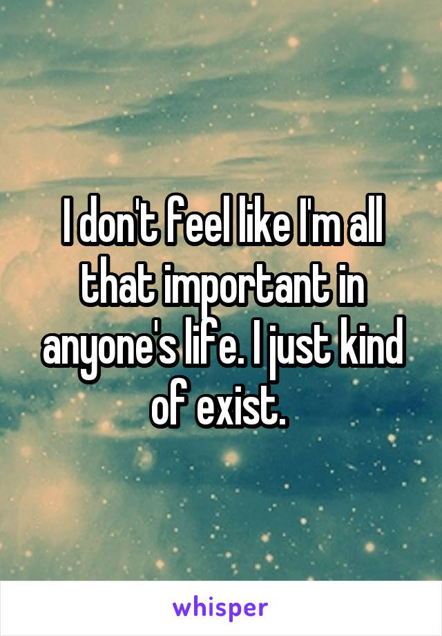 I don't feel like I'm all that important in anyone's life. I just kind of exist. 