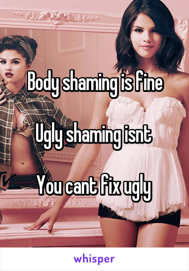 Body shaming is fine

Ugly shaming isnt 

You cant fix ugly 