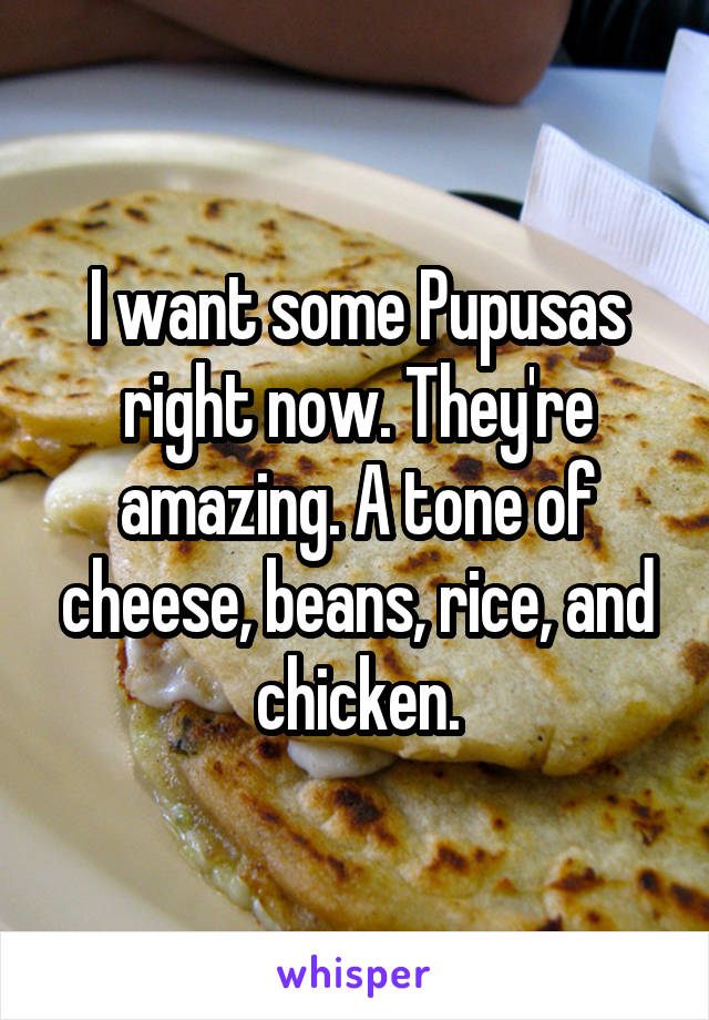 I want some Pupusas right now. They're amazing. A tone of cheese, beans, rice, and chicken.