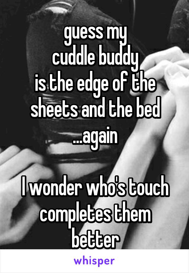 guess my
cuddle buddy
is the edge of the
sheets and the bed
...again

I wonder who's touch
completes them better