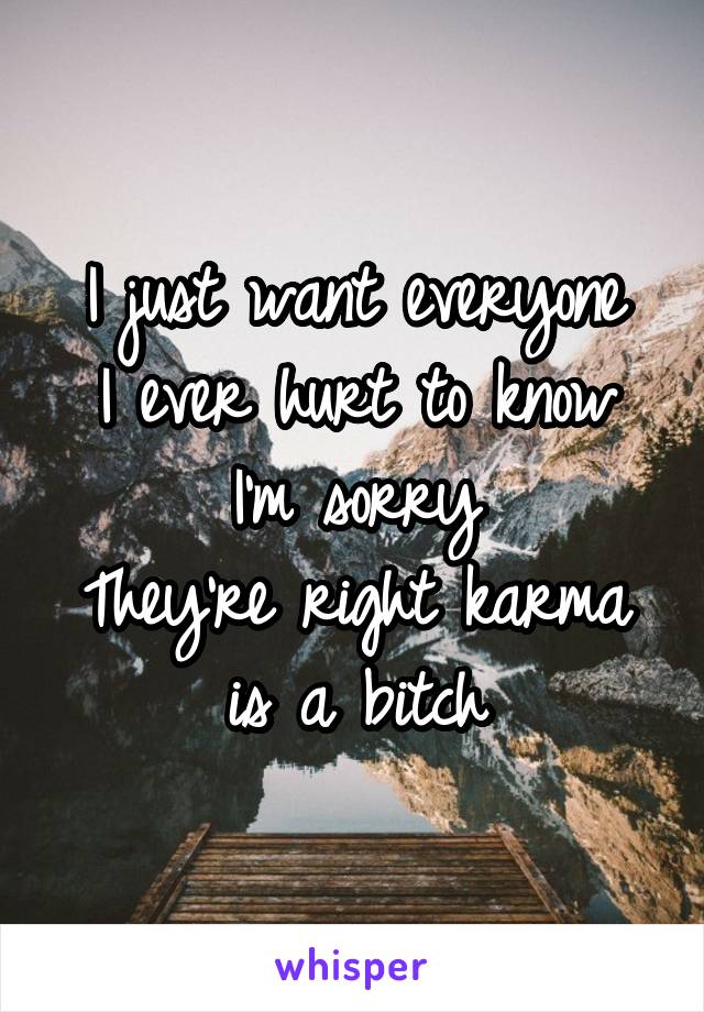 I just want everyone
 I ever hurt to know 
I'm sorry
They're right karma is a bitch