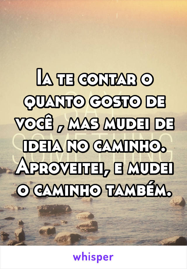 Ia te contar o quanto gosto de você , mas mudei de ideia no caminho. Aproveitei, e mudei o caminho também.