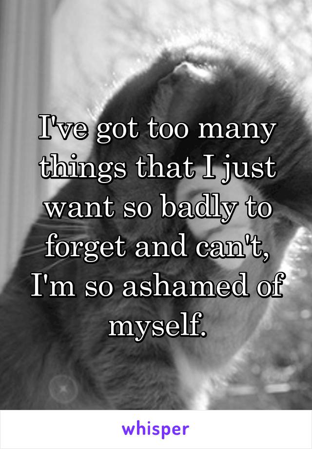 I've got too many things that I just want so badly to forget and can't, I'm so ashamed of myself.