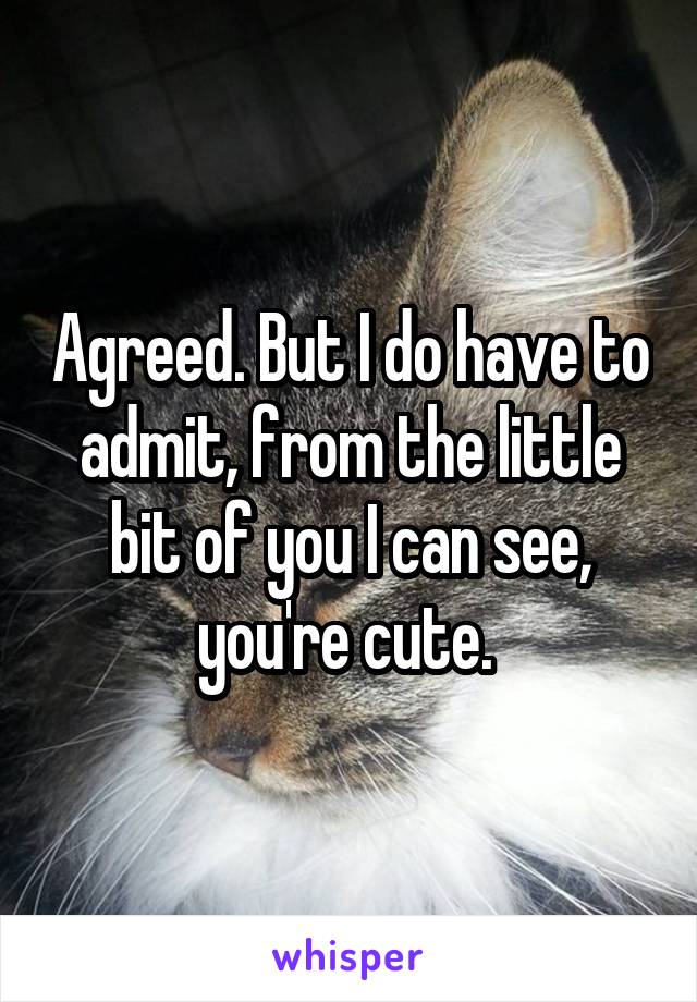 Agreed. But I do have to admit, from the little bit of you I can see, you're cute. 