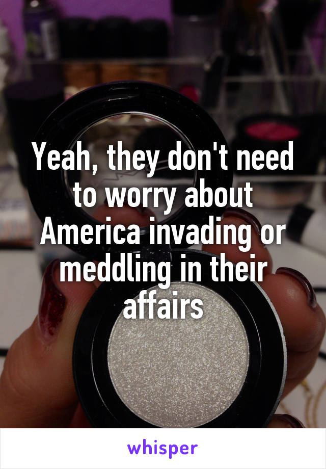 Yeah, they don't need to worry about America invading or meddling in their affairs