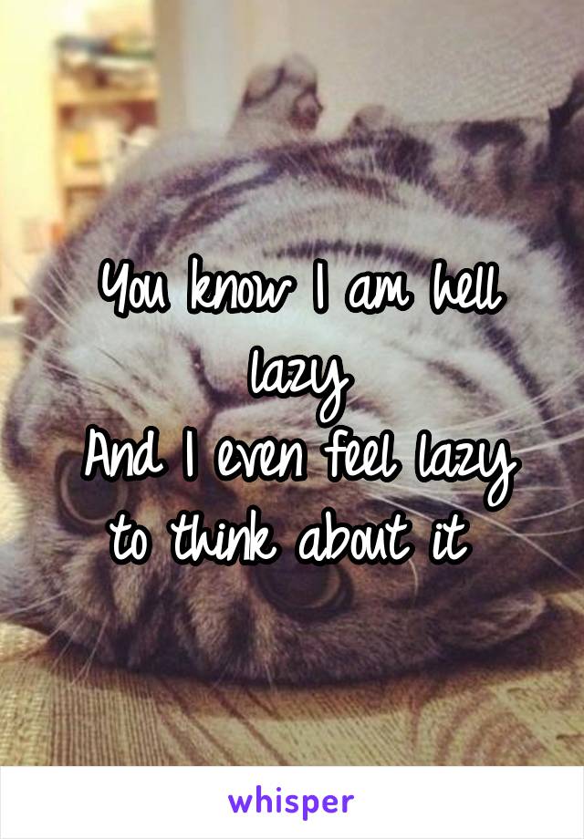 You know I am hell lazy
And I even feel lazy to think about it 