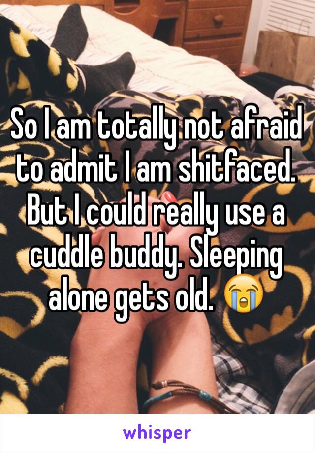 So I am totally not afraid to admit I am shitfaced. But I could really use a cuddle buddy. Sleeping alone gets old. 😭