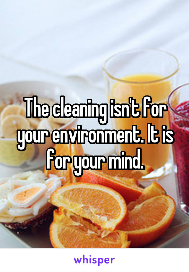 The cleaning isn't for your environment. It is for your mind.