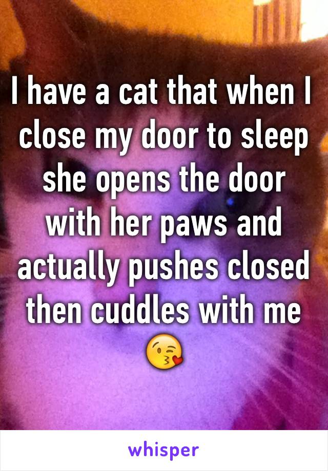 I have a cat that when I close my door to sleep she opens the door with her paws and actually pushes closed then cuddles with me 😘
