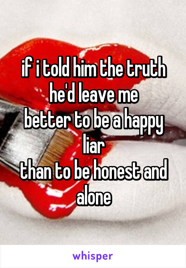 if i told him the truth
he'd leave me
better to be a happy liar
than to be honest and alone