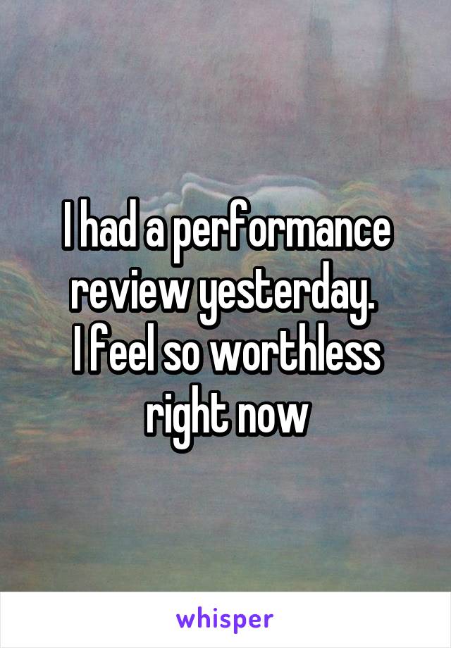 I had a performance review yesterday. 
I feel so worthless right now