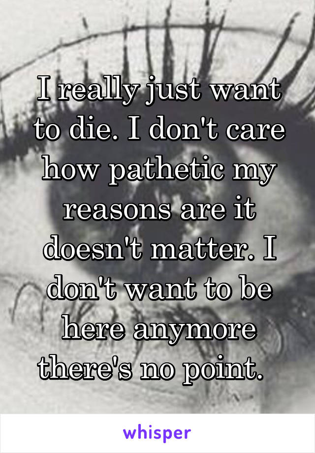 I really just want to die. I don't care how pathetic my reasons are it doesn't matter. I don't want to be here anymore there's no point.  