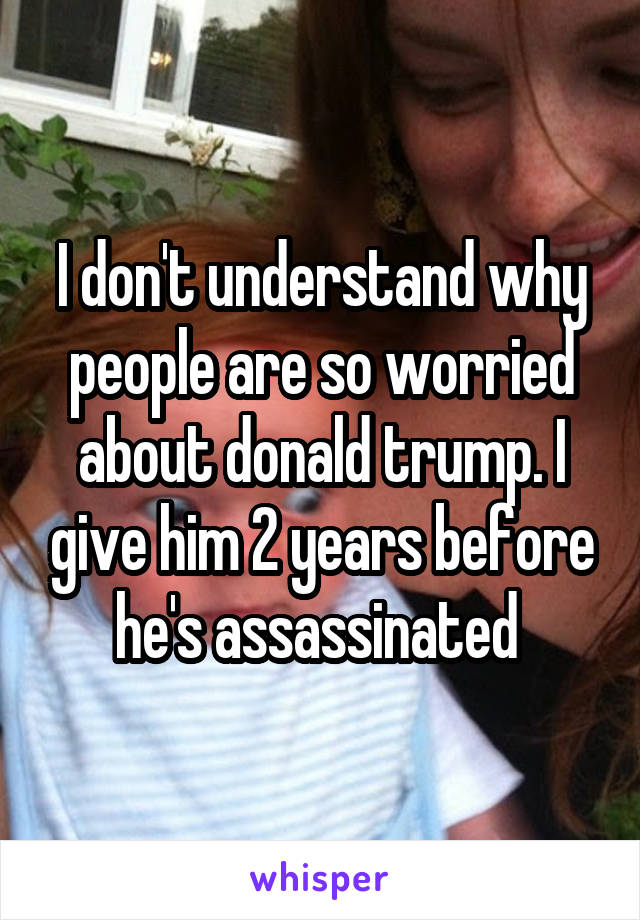 I don't understand why people are so worried about donald trump. I give him 2 years before he's assassinated 