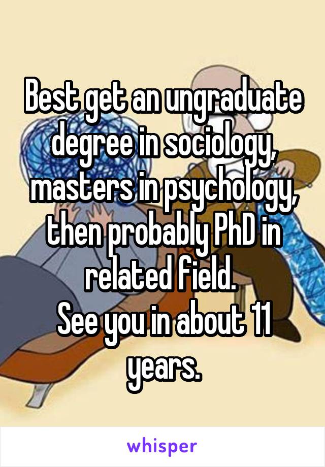 Best get an ungraduate degree in sociology, masters in psychology, then probably PhD in related field. 
See you in about 11 years.