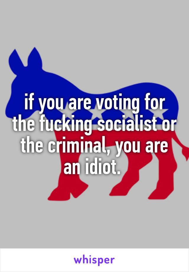 if you are voting for the fucking socialist or the criminal, you are an idiot. 