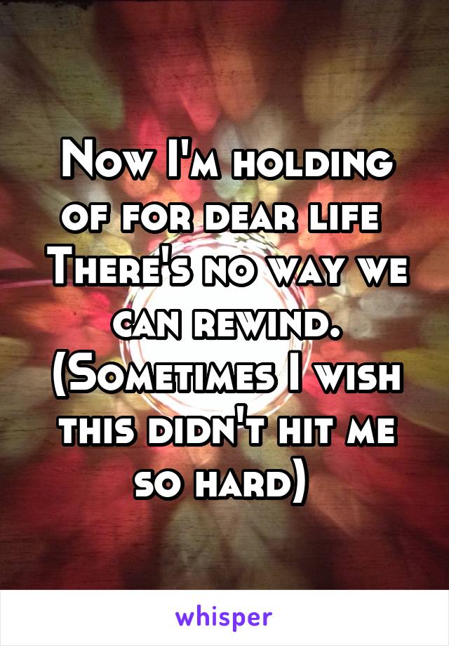 Now I'm holding of for dear life 
There's no way we can rewind.
(Sometimes I wish this didn't hit me so hard) 