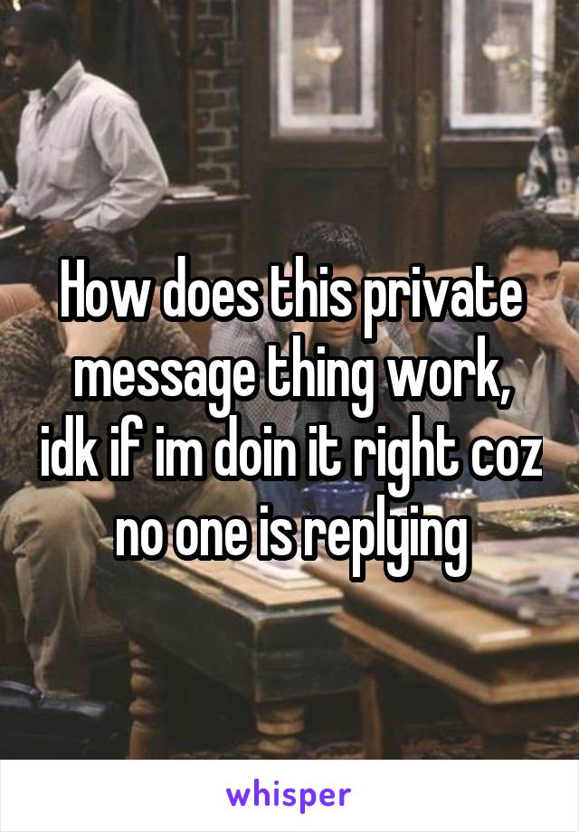 How does this private message thing work, idk if im doin it right coz no one is replying