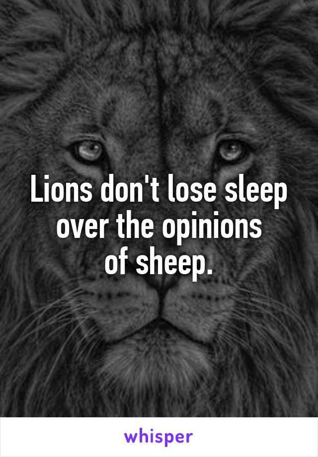 Lions don't lose sleep
 over the opinions 
of sheep.