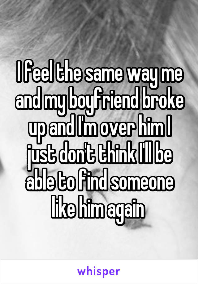 I feel the same way me and my boyfriend broke up and I'm over him I just don't think I'll be able to find someone like him again 