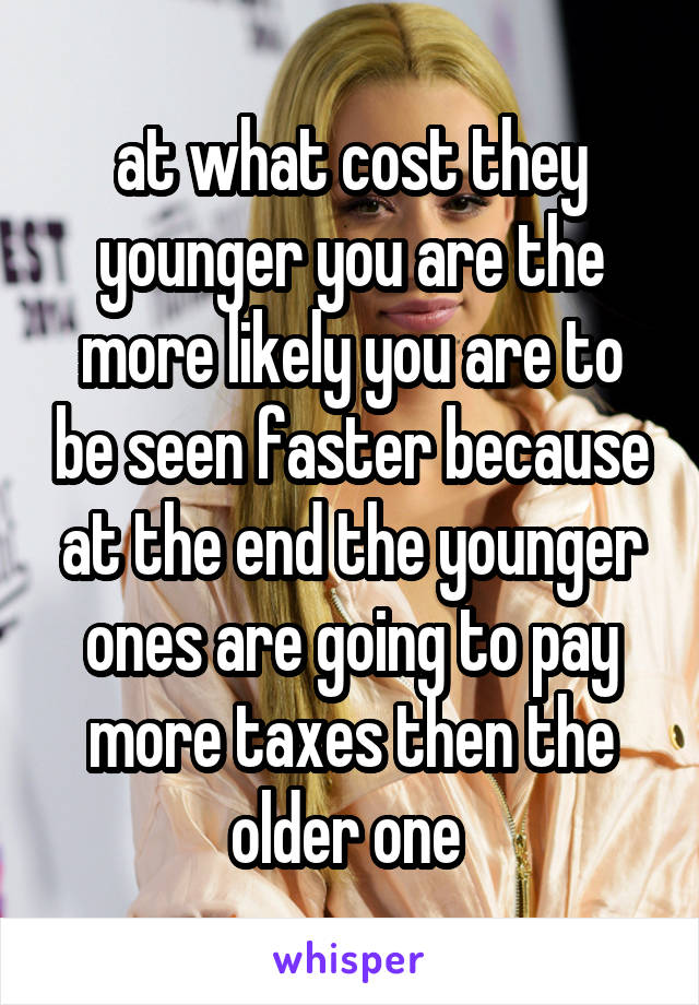 at what cost they younger you are the more likely you are to be seen faster because at the end the younger ones are going to pay more taxes then the older one 