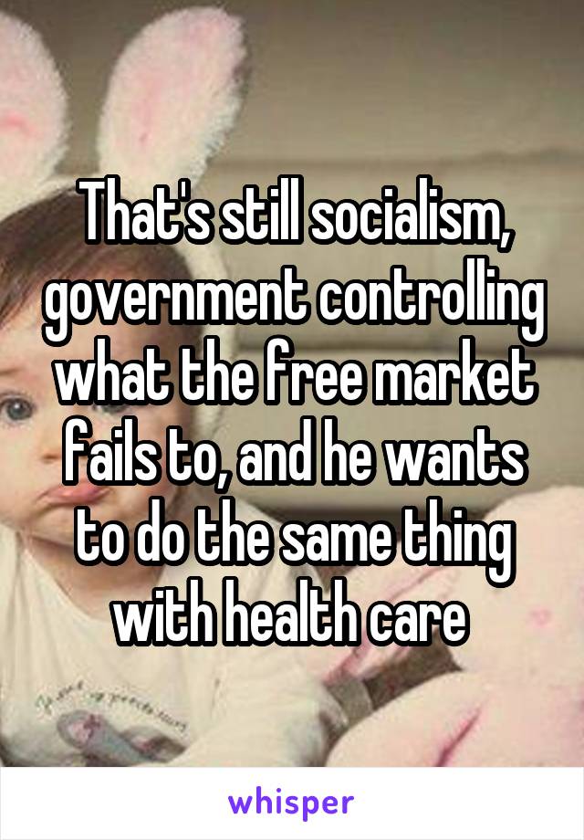 That's still socialism, government controlling what the free market fails to, and he wants to do the same thing with health care 