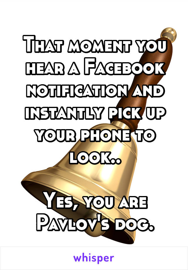 That moment you hear a Facebook notification and instantly pick up your phone to look..

Yes, you are Pavlov's dog.