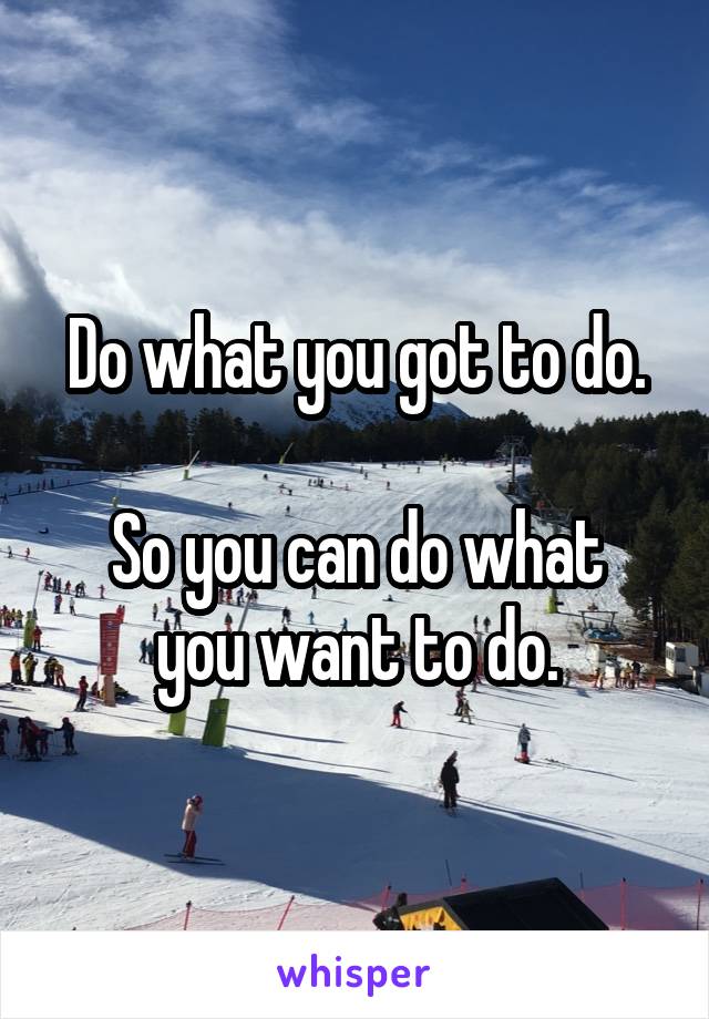 Do what you got to do.

So you can do what you want to do.