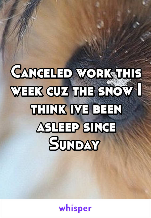 Canceled work this week cuz the snow I think ive been asleep since Sunday 