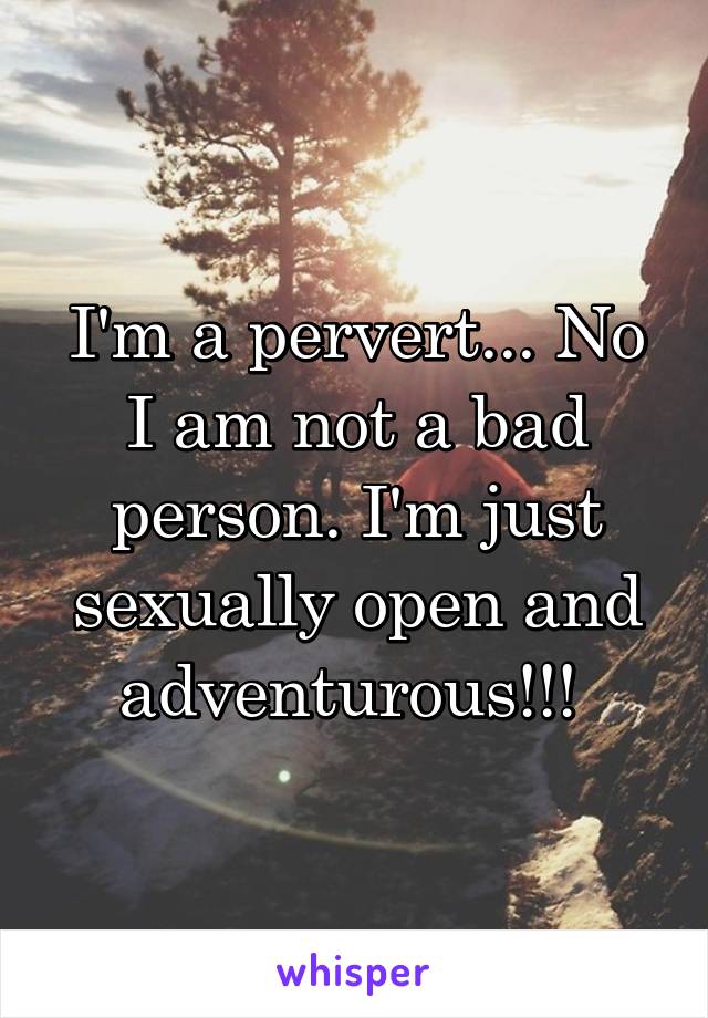 I'm a pervert... No I am not a bad person. I'm just sexually open and adventurous!!! 