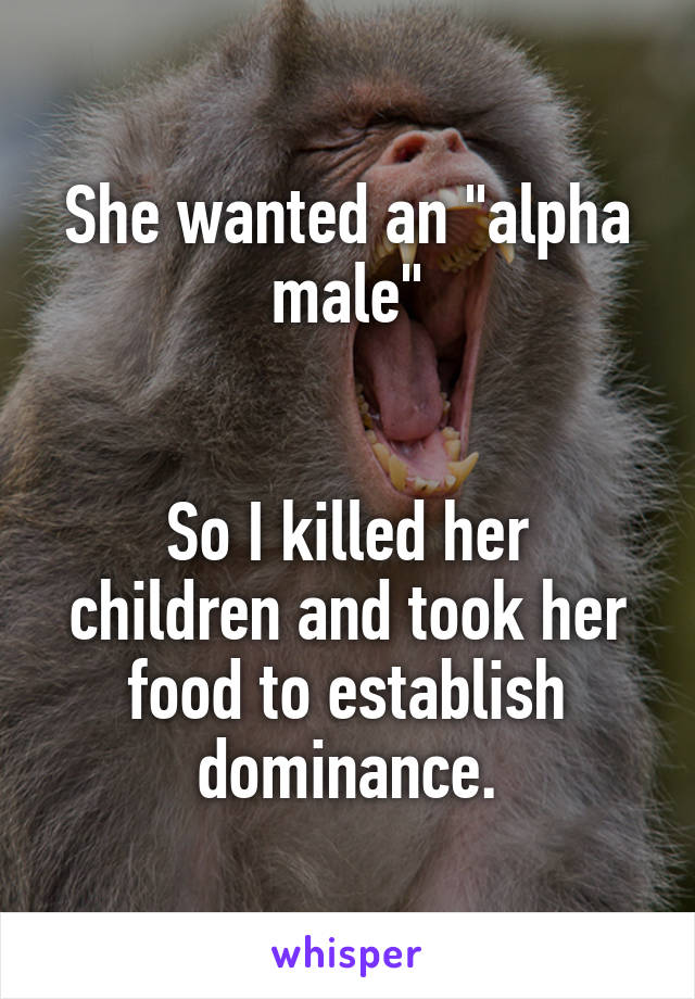 She wanted an "alpha male"


So I killed her children and took her food to establish dominance.