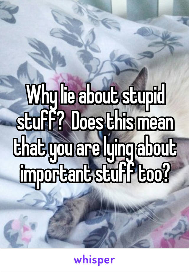 Why lie about stupid stuff?  Does this mean that you are lying about important stuff too?