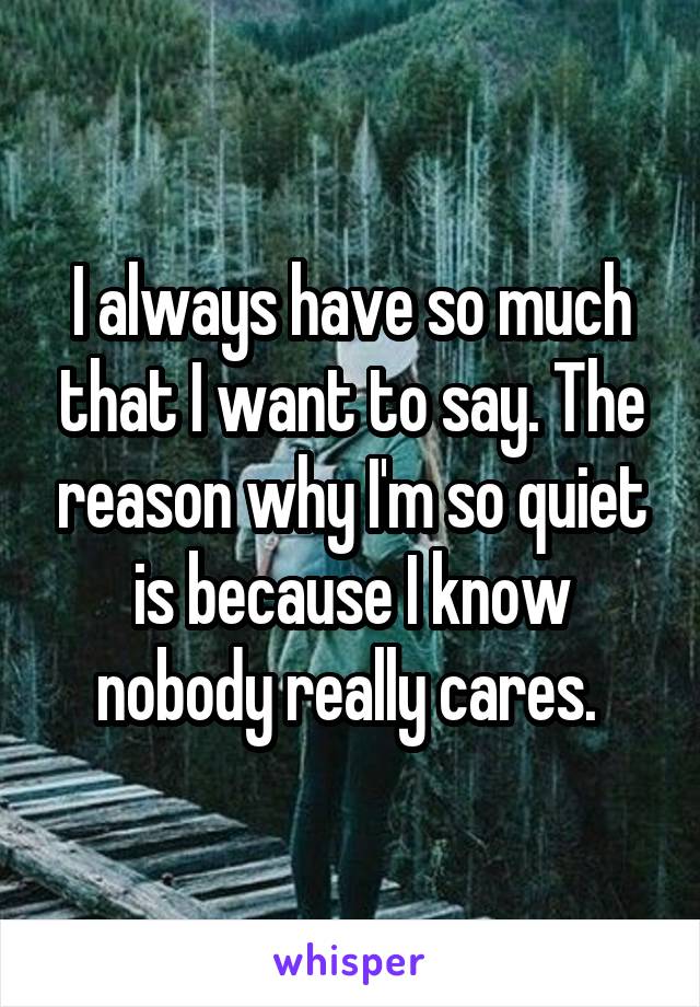 I always have so much that I want to say. The reason why I'm so quiet is because I know nobody really cares. 