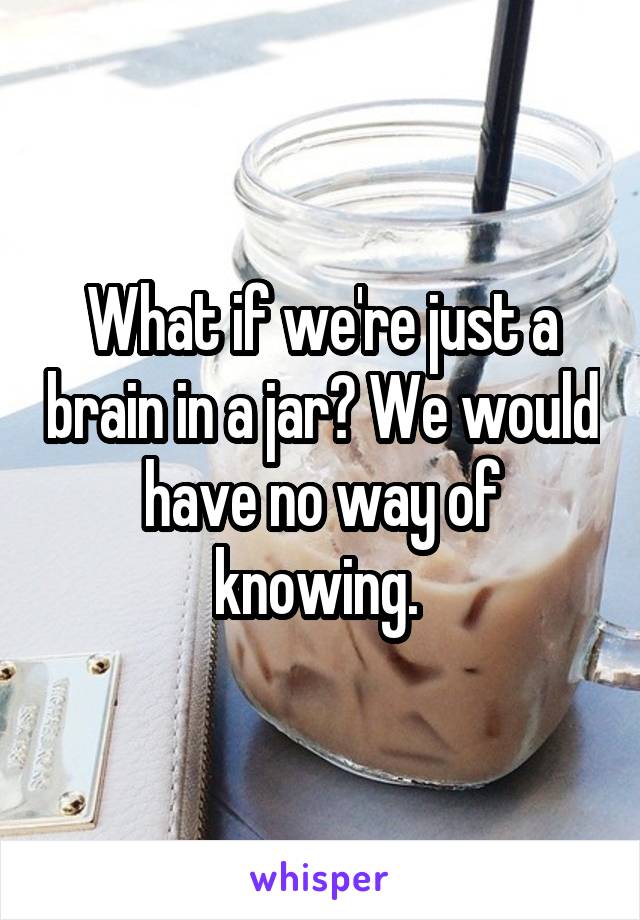 What if we're just a brain in a jar? We would have no way of knowing. 