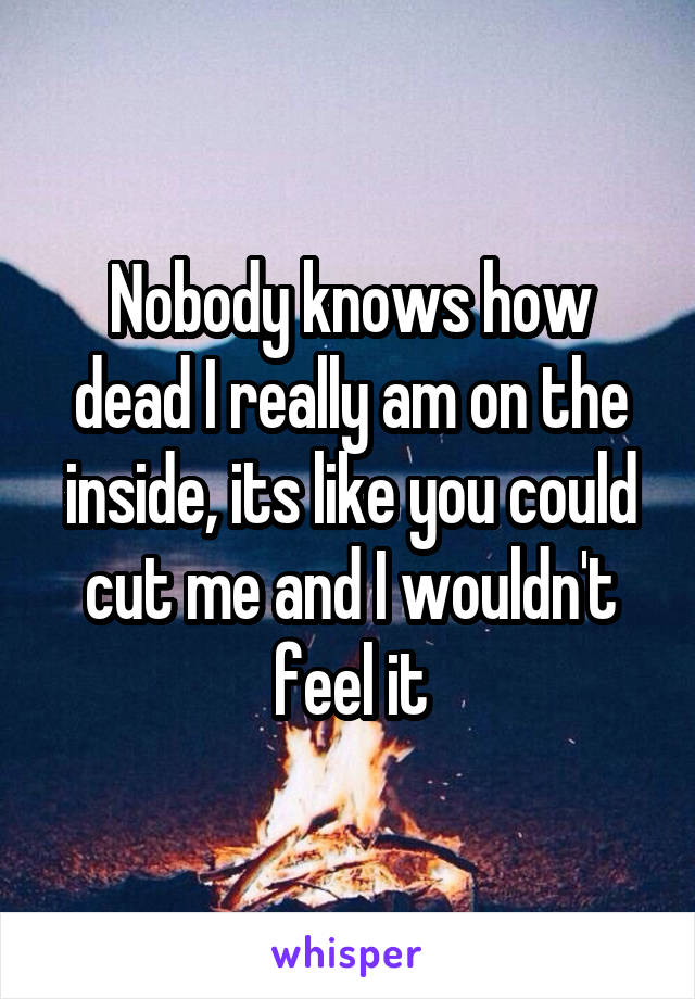 Nobody knows how dead I really am on the inside, its like you could cut me and I wouldn't feel it