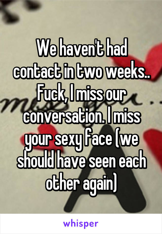 We haven't had contact in two weeks.. Fuck, I miss our conversation. I miss your sexy face (we should have seen each other again)