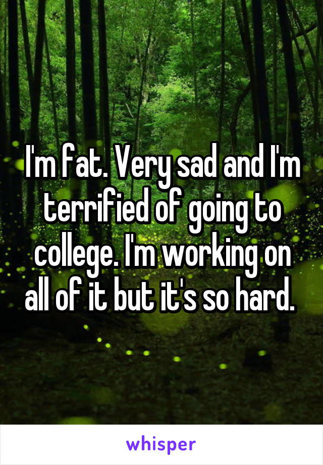 I'm fat. Very sad and I'm terrified of going to college. I'm working on all of it but it's so hard. 