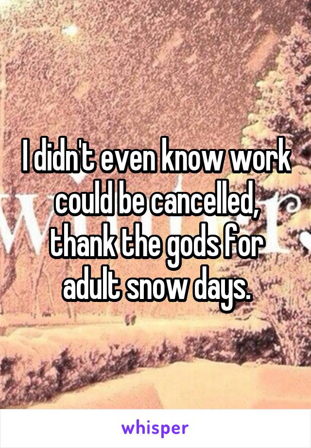 I didn't even know work could be cancelled, thank the gods for adult snow days.