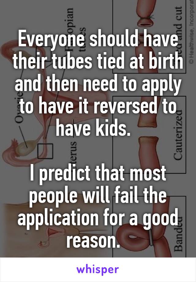 Everyone should have their tubes tied at birth and then need to apply to have it reversed to have kids.  

I predict that most people will fail the application for a good reason.  