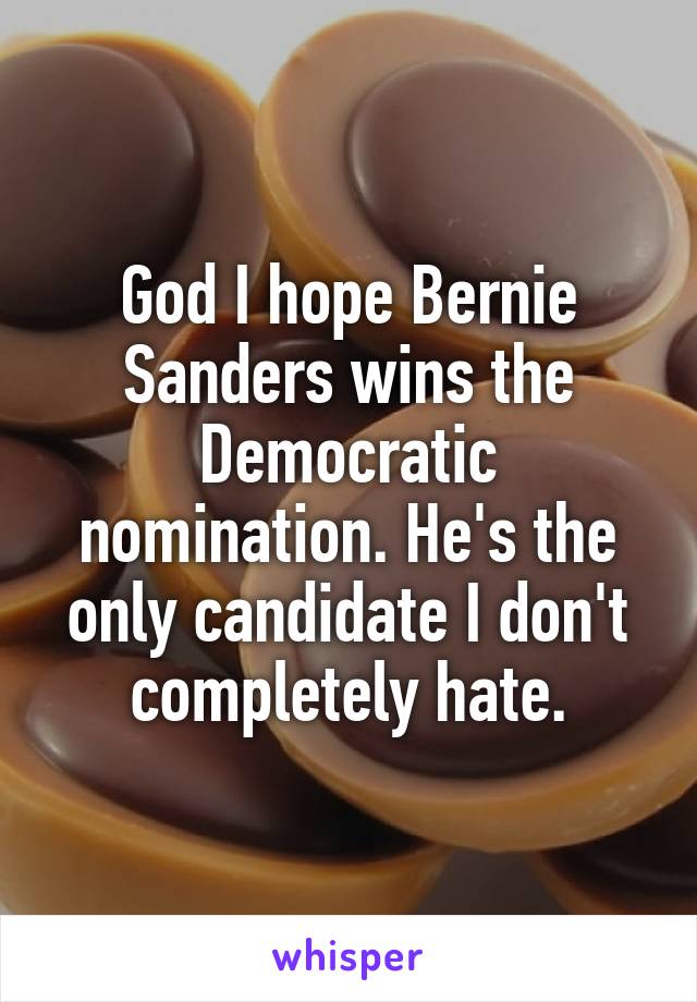 God I hope Bernie Sanders wins the Democratic nomination. He's the only candidate I don't completely hate.