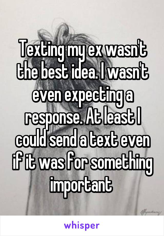 Texting my ex wasn't the best idea. I wasn't even expecting a response. At least I could send a text even if it was for something important 