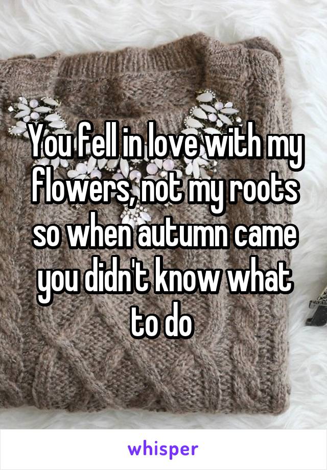 You fell in love with my flowers, not my roots so when autumn came you didn't know what to do 