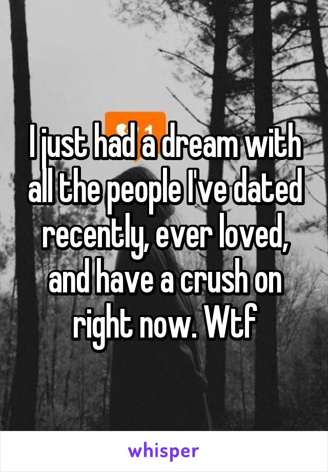 I just had a dream with all the people I've dated recently, ever loved, and have a crush on right now. Wtf