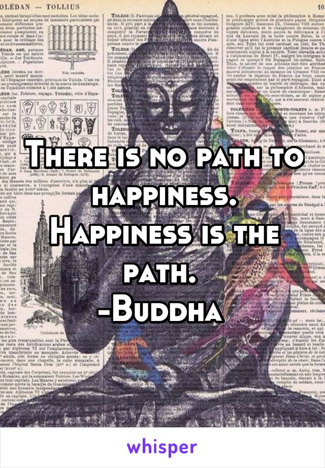 There is no path to happiness. Happiness is the path. 
-Buddha 